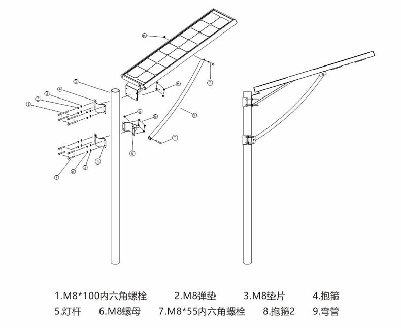 东莞桃子视频在线观看www照明抱箍式一体化LED太阳能路灯安装示意图