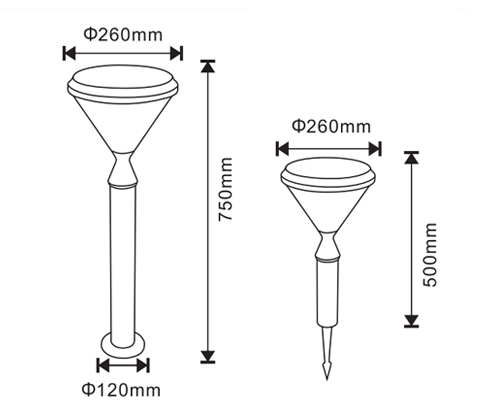 (QDTYN-CP008)太阳能款钻石型简约led草坪灯规格尺寸示意图
